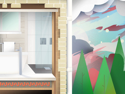 Look Outside bricks clouds design exterior home illustration interior shower smart storm trees