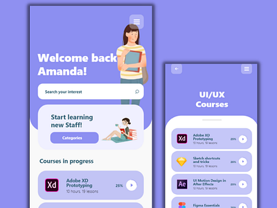 Learning UI App Design adobe xd app design app ui appdesign dribbble education figma free illustration learning learning app uiux ux