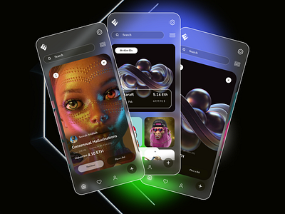 NFT App UI app app designer app ui application apps crypto design digital dribbble figma glass glassmorphism logo nft nft world nfts token trend trending ui