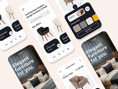 Furnit App ui android app app ui application artist branding clean company design dribbble figma furniture iphone logo minimal mobile app mobile design mobile ui startup ui