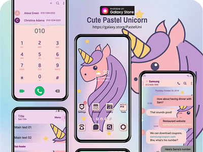 Cute Pastel Unicorn <Samsung Theme> app branding design graphic design illustration ui ux