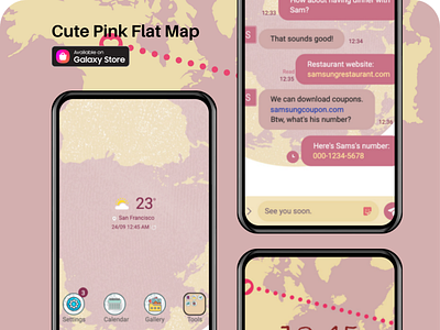 Cute Pink Flat Map <Samsung Theme> app branding design graphic design illustration ui ux vector