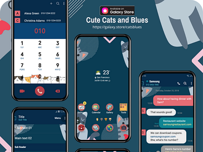 Cute Cats and Blues <Samsung Theme> app branding design graphic design illustration ui ux vector