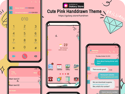 Cute Pink Handdrawn Theme <Samsung Theme> app branding design graphic design illustration ui ux vector