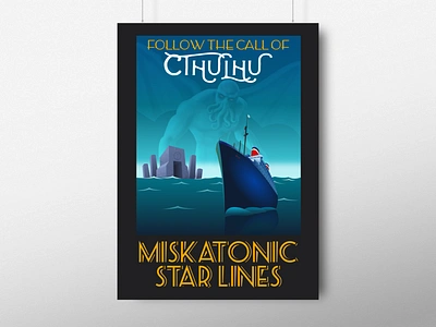 Call of Cthulhu vintage travel poster illustration design hp lovecraft illustration poster retro travel poster typography vector vintage