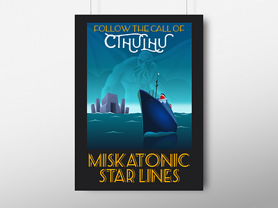 Call of Cthulhu vintage travel poster illustration