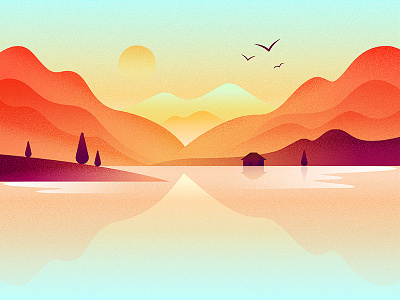 Mountain lake - 扁平插画打卡第5天 illustration lake mountain mountain lake orange