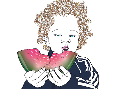 Baby Ted art baby cartoon digital drawing eating illustration illustrator summer watermelon