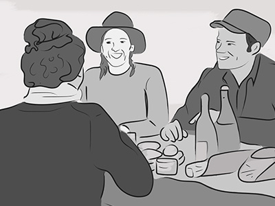 Dinner party digital illustration scamp storyboard