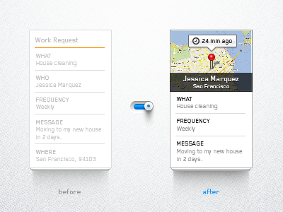 Before / After after before data evolution map meaningful switch thumbtack ui ux