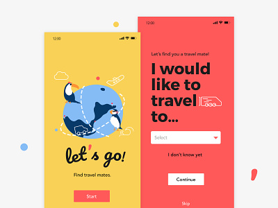Let's go app app blue design icon illustration interface ios log in log-in login mobil orange red red and blue travel travel app typography ui vector yellow