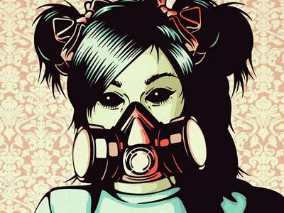 Maybe I Should Stop Holding My Breath gas mask gil illustration pigtails spray paint vector