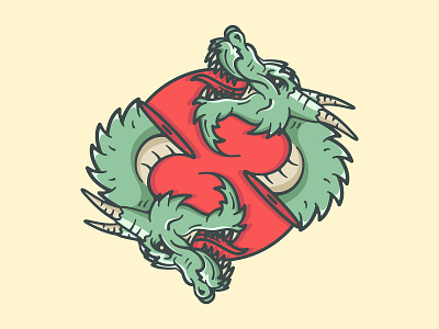 Double Dragon art blood character china chinese design dragon illustration japan logo sun teeth vector