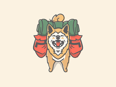 Shiba Inu art backpack camping cartoon character dog doge hike hiking icon illustration japanese logo vector
