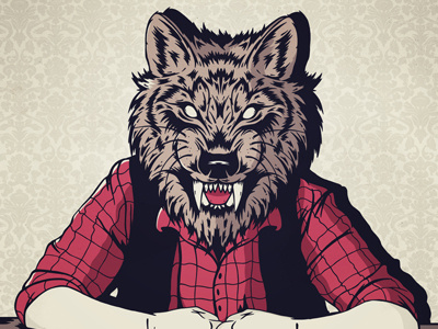 Self-Portrait illustration plaid portrait self tablet teeth werewolf wolf