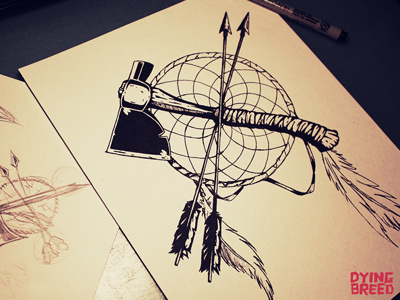 work in progress arrow axe dreamcathcer feather hatchet illustration native american
