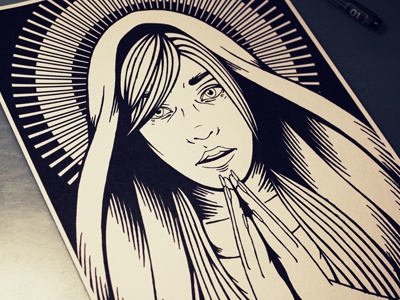 Beacon of Light Sketch catholic eyes girl god hair illustration priest religion vector