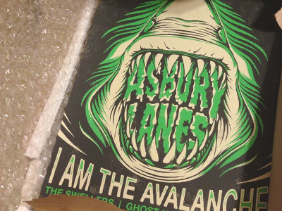First Screen Printed Gig Poster band gig poster i am the avalanche illustration music poster screen print shark teeth water