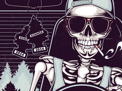 Franchise Gig Poster illustration band art music skeleton snapback car cigarette