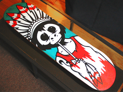 Monkey Skate Deck deck feather headdress illustration indian marker monkey pipe skate skateboard smoke