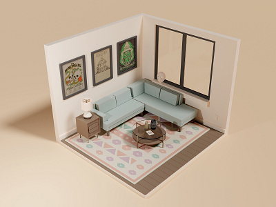 Apartment NYC 3d 3d art apartment architecture art blender couch design furniture icon illustration pattern room rug table west elm window