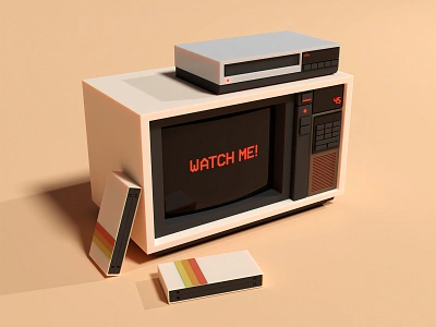 Watch Me 3d 3d art art blender color design illustration lighting render retro tape television texture tv vcr vhs vintage