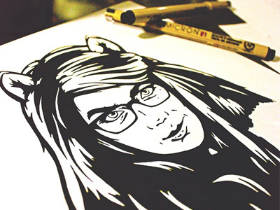 doodle chick girl glasses illustration portrait wolf