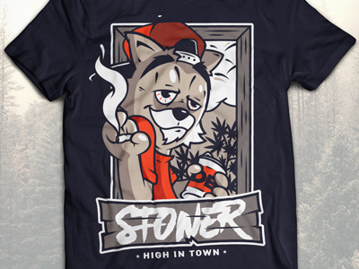 Stoner Cat - Stoner High In Town Clothing 420 beer cat illustration joint logo marijuana typography weed