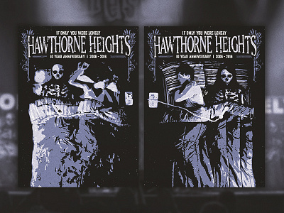 Hawthorne Heights - If Only You Were Lonely 10 Year Tour Posters bed boy gig poster girl illustration music skeleton skull