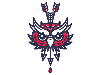 Owly arrow bird feathers illustration owl tattoo traditional