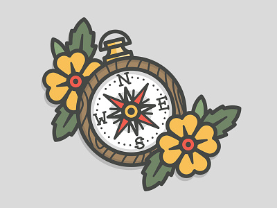 Compass compass direction flower illustration logo minimal tattoo traditional vector