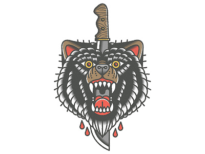 bear meets jason art bear illustration knife logo machete tattoo traditional