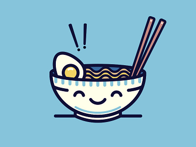 Happy Soup bowl cartoon chop sticks egg food illustration japan logo noodles ramen soup vector