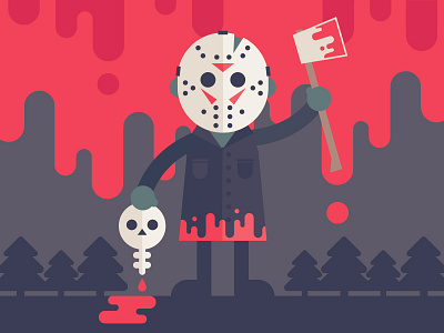 What a cutie axe blood friday the 13th halloween illustration jason trees vector woods