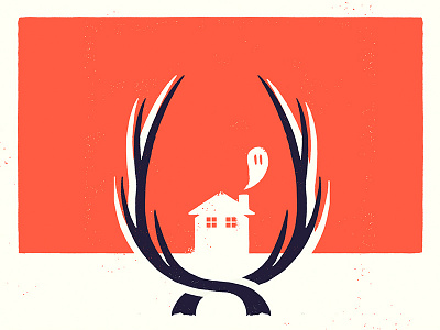 Ghost House antlers art ghost house illustration minimal poster retro screen print