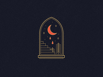 Moon blood door illustration night sky stairs stars tattoo tears traditional trees window