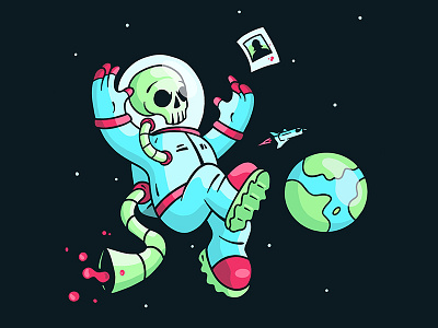 Lost in Space art astronaut cartoon character dead design earth illustration logo planet skull space spaceship