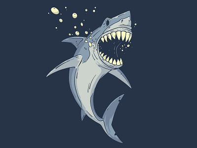 Chomp bite bubble cartoon character chomp design fish illustration jaw ocean shark teeth water