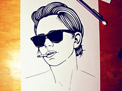 Girl with Sunglasses cigarette girl illustration ray bans