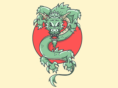 dragon art cartoon character design dragon illustration japan japanese logo red sun