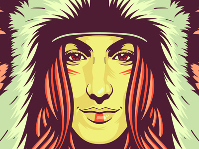 Chief Girl Close Up chick feathers girl headdress illustration native american