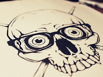 Skull Self Portrait drum sticks eyeball eyes glasses illustration skull