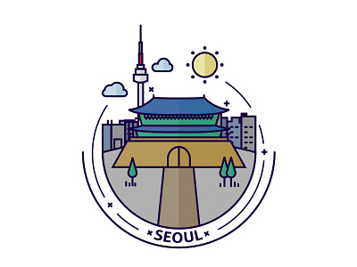 Seoul city flatdesign icon illustration korea landmarks seoul southkorea