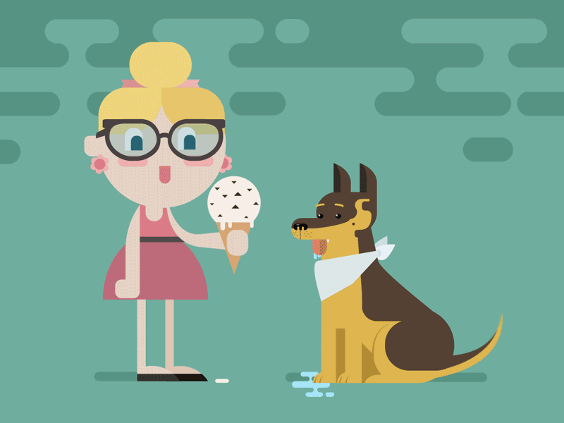 Debbie & Ralph animation character dog friend funny dog hungry ice cream illustration pink dress summer