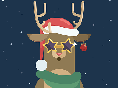 Cheering up reindeer christmas deer funny glasses holidays illustration reindeer rudolph santa hat snow stars