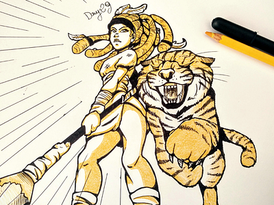 Inktober Day 29 🐯 animal art character design creature design draw drawing fighter inktober sketch sketchbook tiger traditional drawing