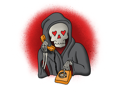 Death has a crush on you cartoon character design cute death design illustration reaper spooky