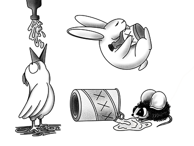Boozy bird bunny cartoon character design cute design illustration mouse