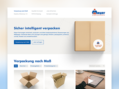 Mayer Kartonagen button desktop filter hero kirby menu packaging search ui web webdesign website