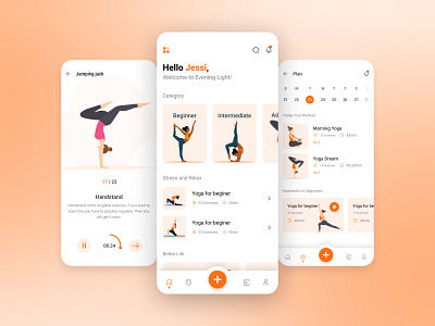Fitness & Workout App activity branding graphic design meditation app stats ui yoga pose yoga studio